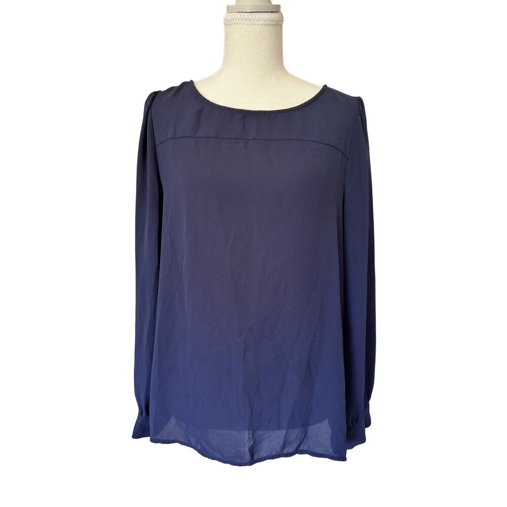 J.Crew Navy Long Sleeve Blouse | Size Medium | Keyhole Back